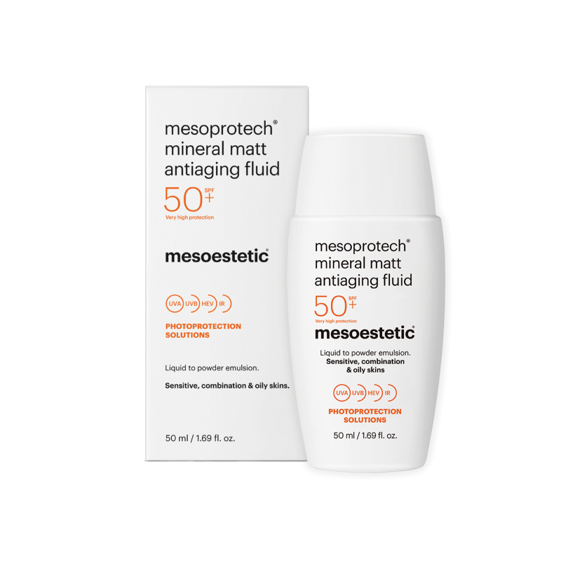 Mesoestetic Mesoprotech Mineral Matt Antiaging Fluid 50    Let Antiage Solcreme Med Høj Solbeskyttelse Til Følsom Hud   50 Ml    Velegnet Fedtet Hud