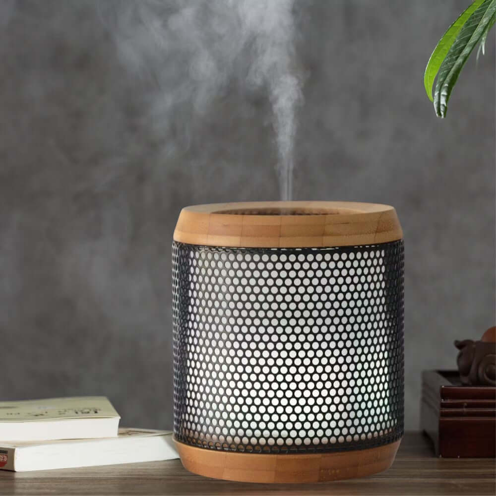 Aroma Diffuser Til æteriske Olier 100 Ml Bambus Og Sort Metal Forstøver Hedenhus Elipsia Omgivende Lys Kold Diffusion 50 M?