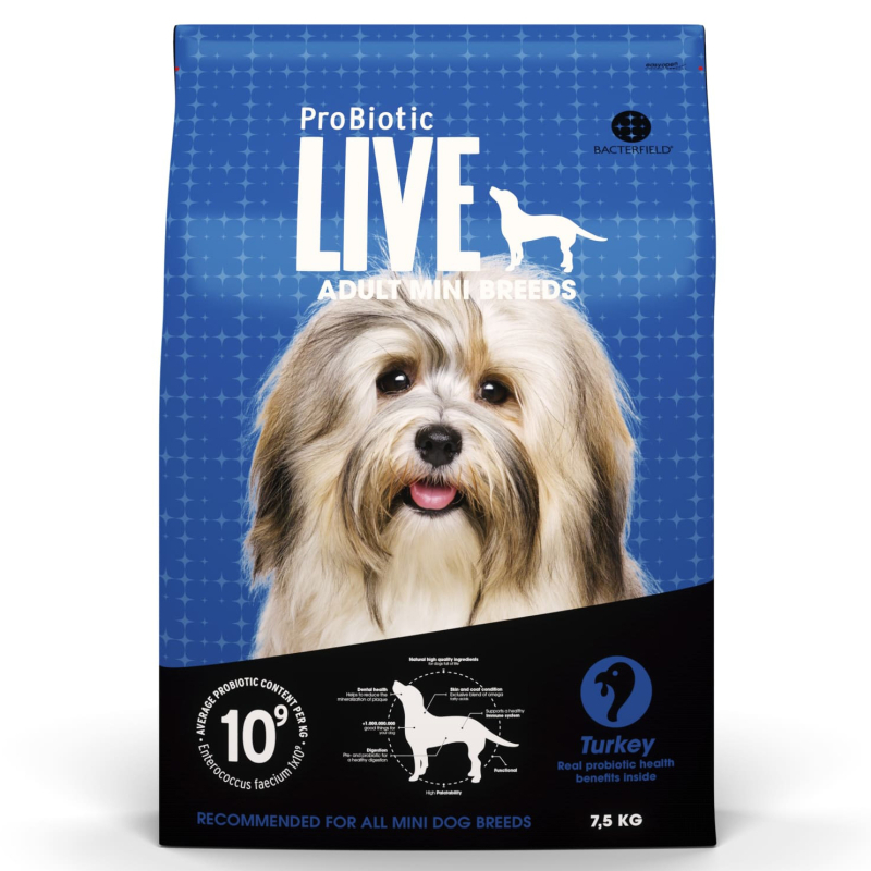 7 5 Kg Probiotic Live Adult Mini Breeds   Voksenfoder Med Kalkun Til Små Hunderacer